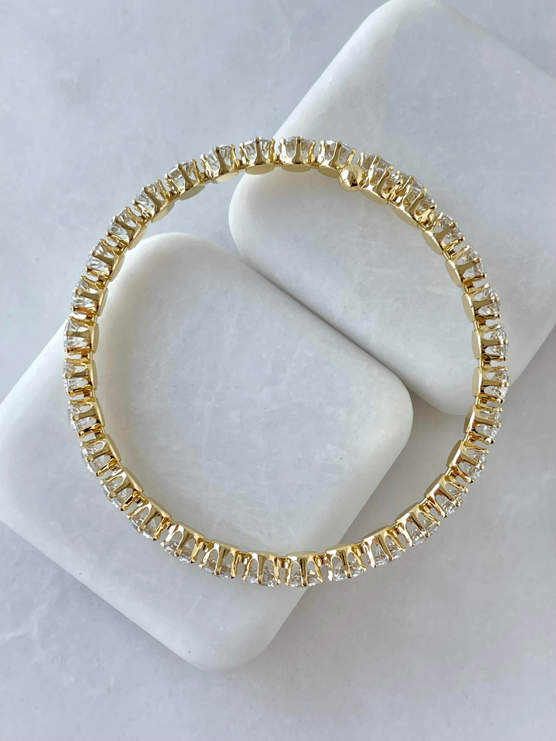 Altın Kaplama Daire Kristal Taşlı Yaylı Bileklik Gold