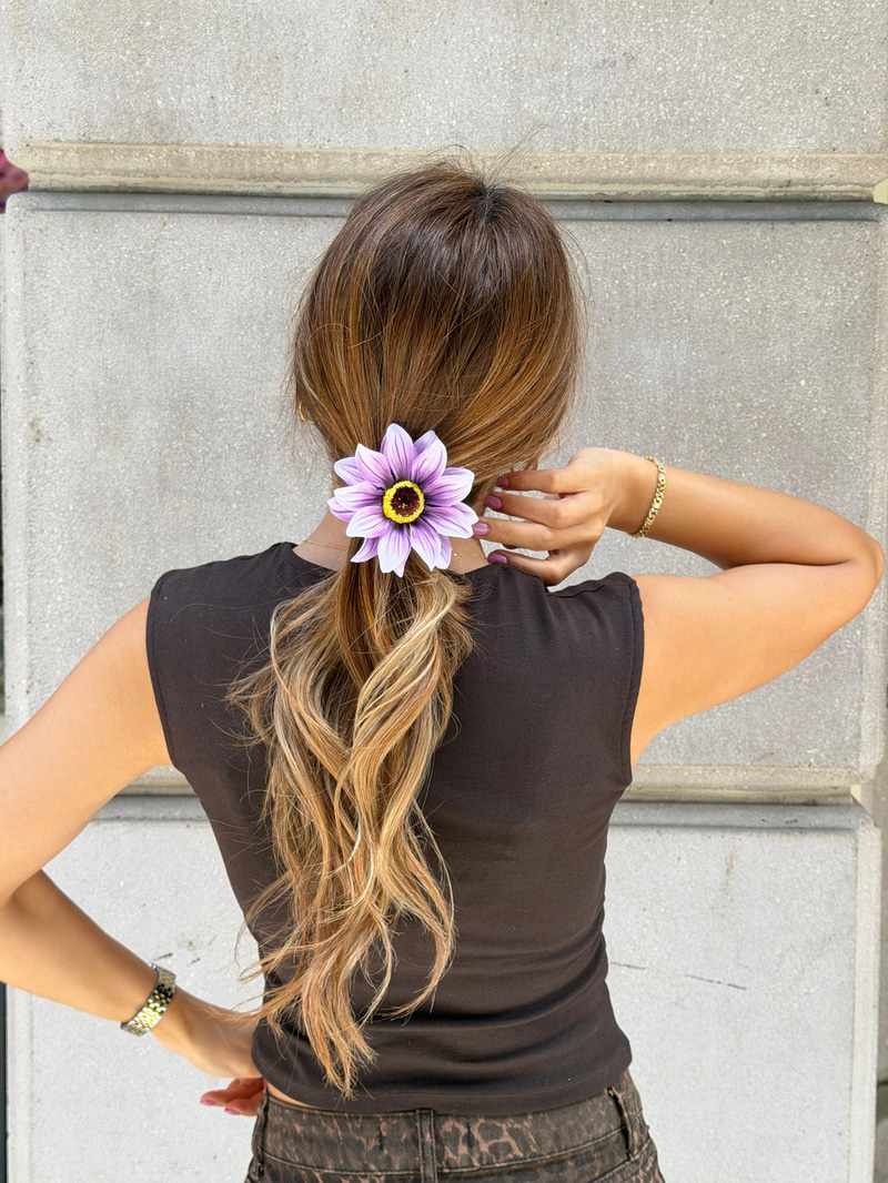 Ayçiçeği Scrunchie Toka Mor