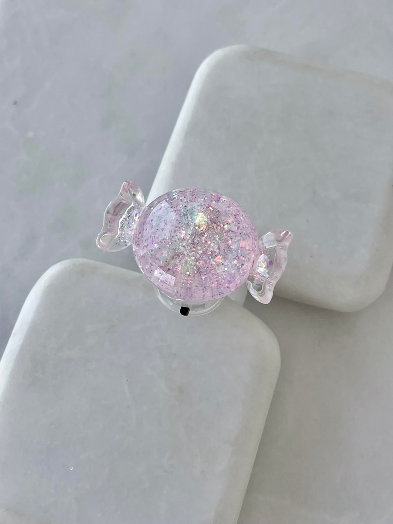 Işıklı Simli Pembe Şeker Yüzük