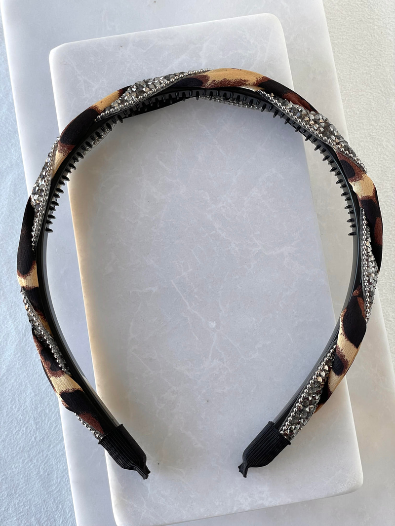 Kristal Füme Taşlı Burgu Leopar Taç Kahve