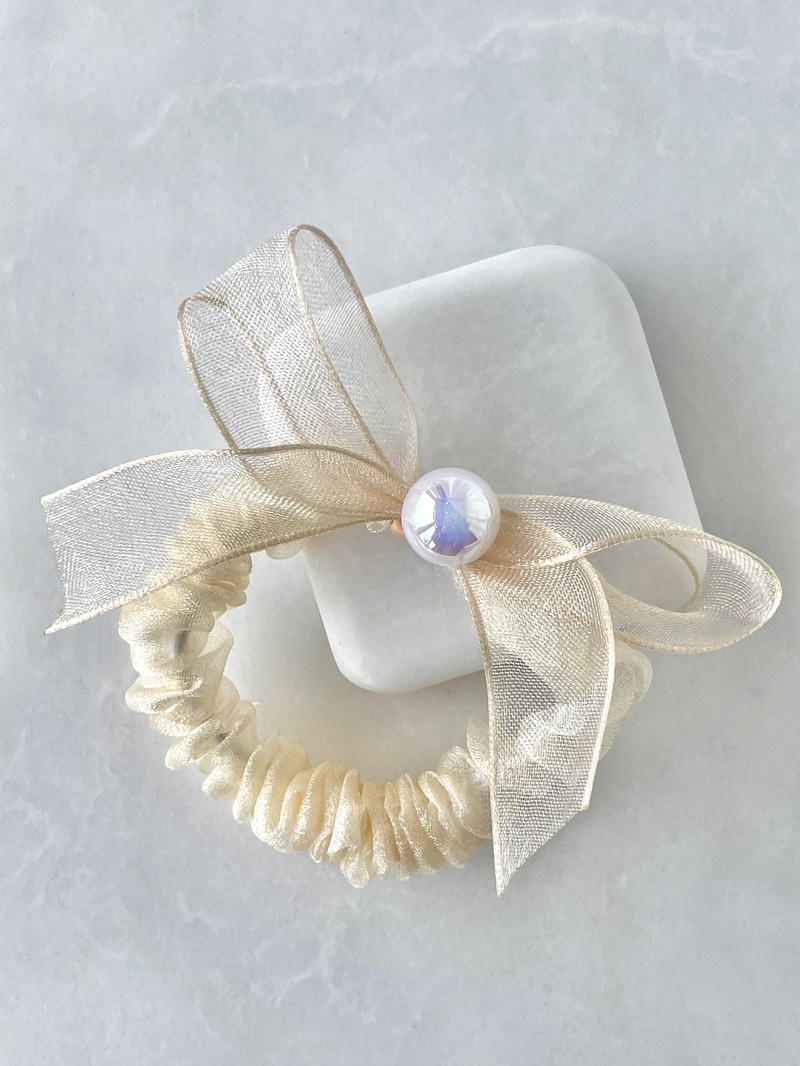 Organze Tül Scrunchie Toka Ekru