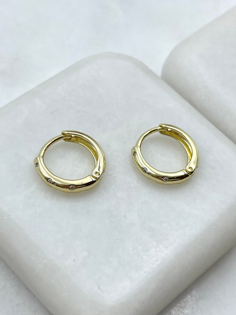 Özel Seri Minimal Zirkon Taşlı Halka Küpe Gold