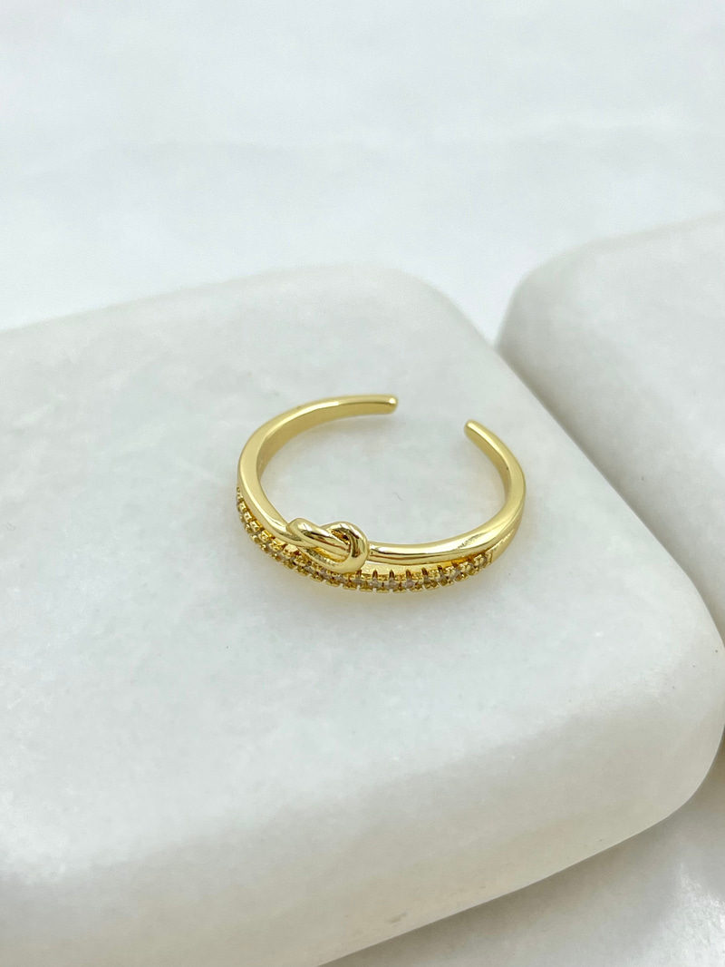 Gömme Taşlı Düğüm Model İkili Görünüm Serçe Parmak Yüzük Gold