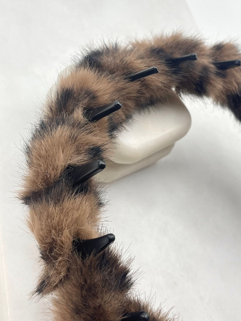 Leopar Peluş Taraklı Taç Kahve