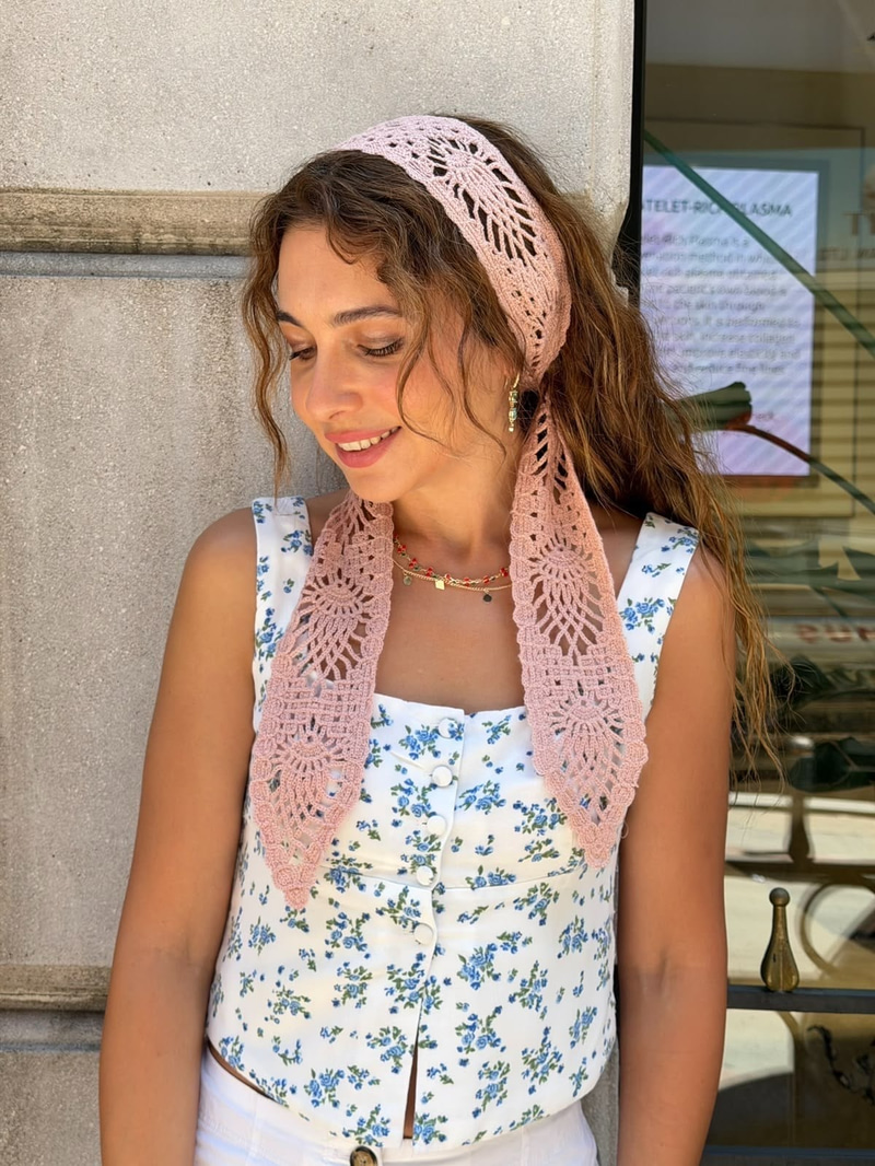 Dantel Model Bandana ve Kemer Gül kurusu