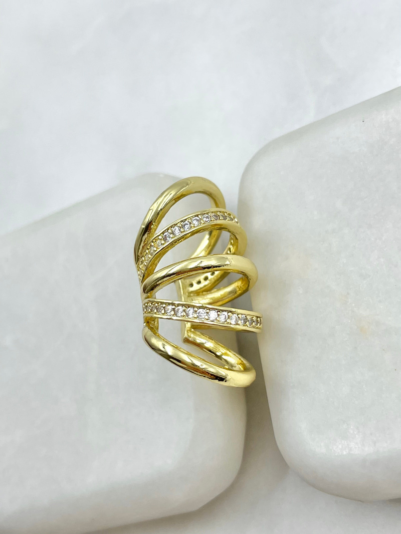 Beşli Gömme Taşlı Kıkırdak Küpe Gold