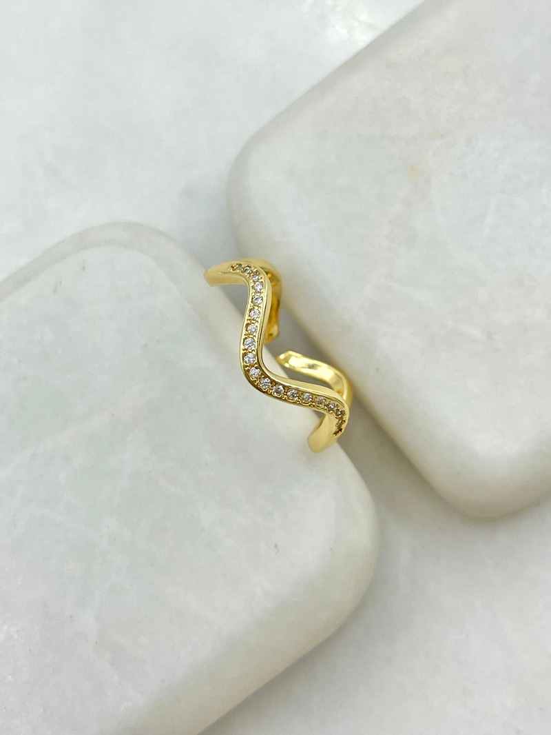 Gömme Taşlı Dalga Model Yüzük Gold