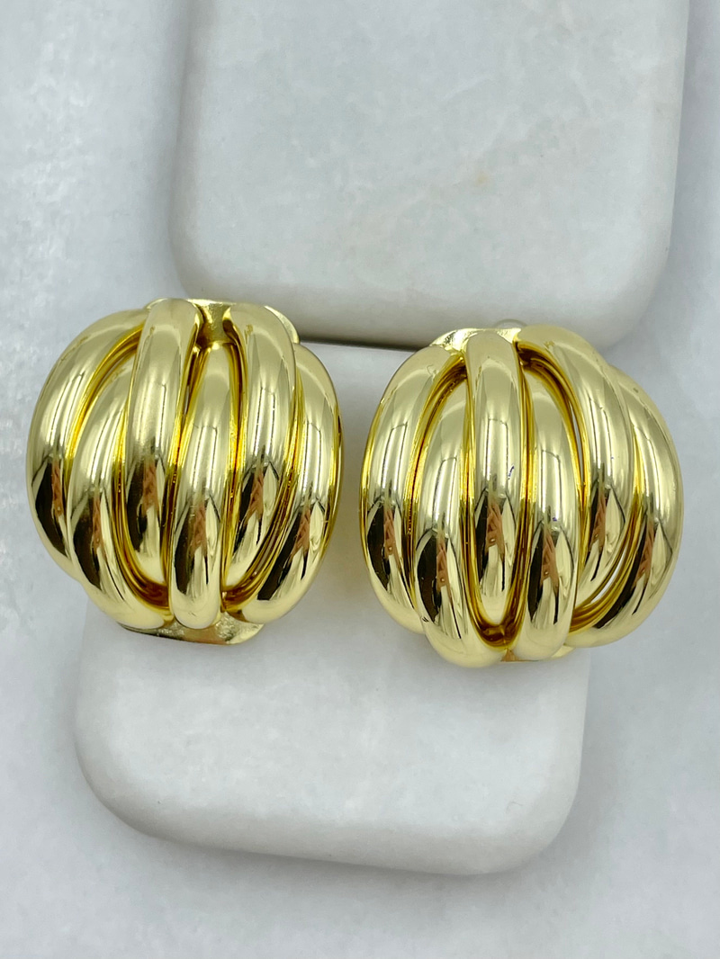 Altın Kaplama Bombeli Altılı Sütun Küpe Gold