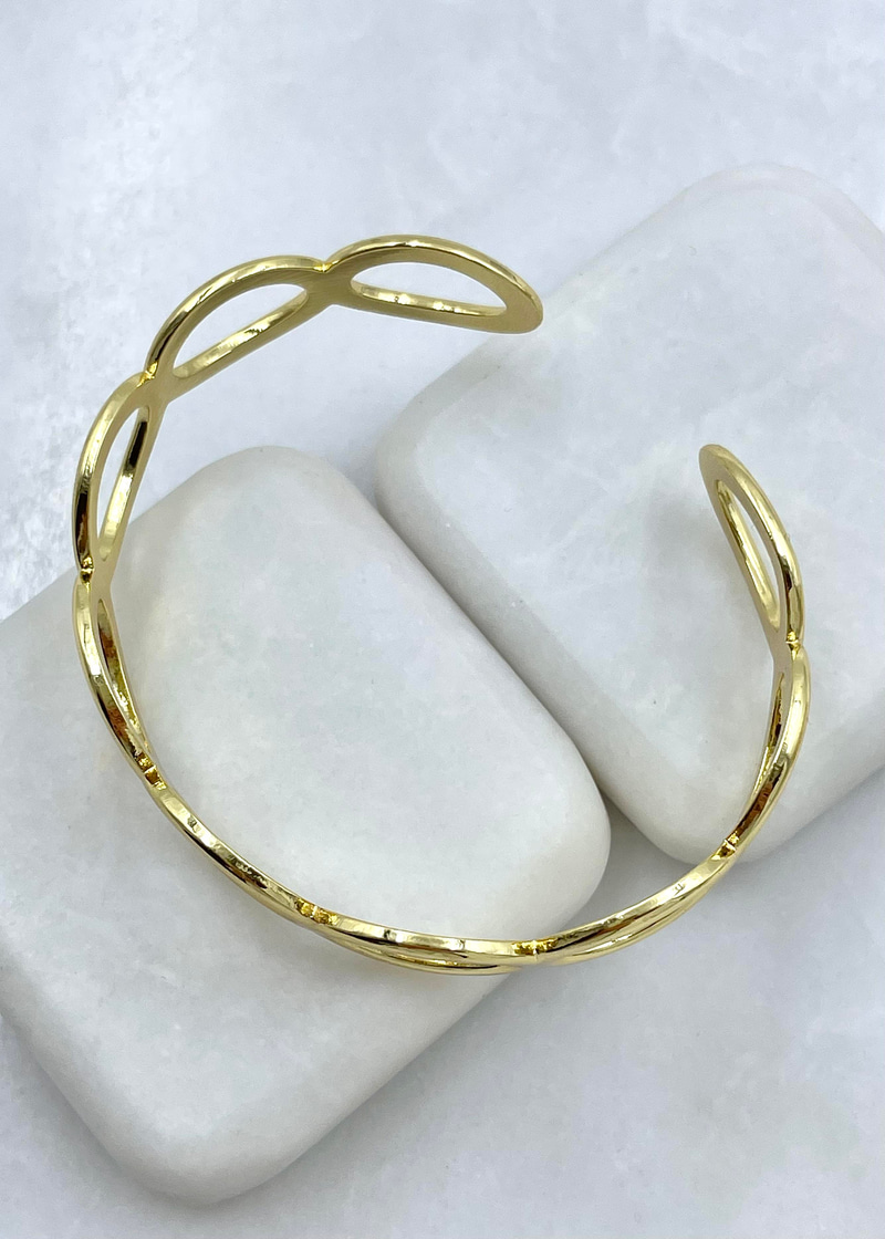 Çelik İçi Boş Daire Model Kelepçe Bileklik Gold