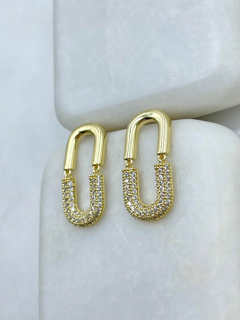 Altın Kaplama Gömme Taşlı Birleşim U Küpe Gold