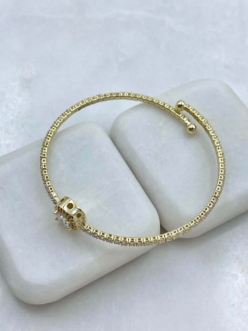 Altın Kaplama Kare Kristal Taşlı Su Yolu Yaylı Bileklik Gold