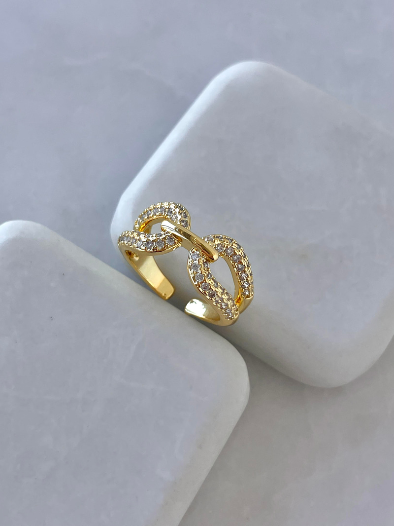 Altın Kaplama Gömme Taşlı Birleşim Yüzük Gold