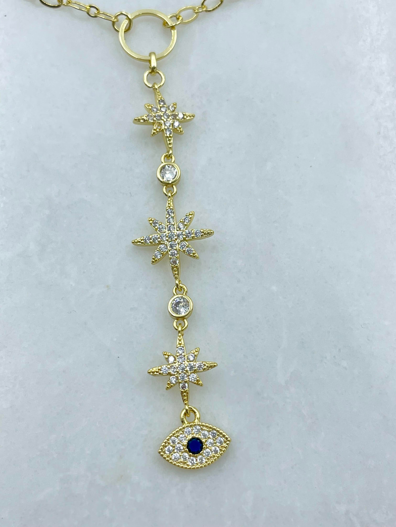 Altın Kaplama Kuzey Yıldızı ve Göz Model Y Kolye Gold