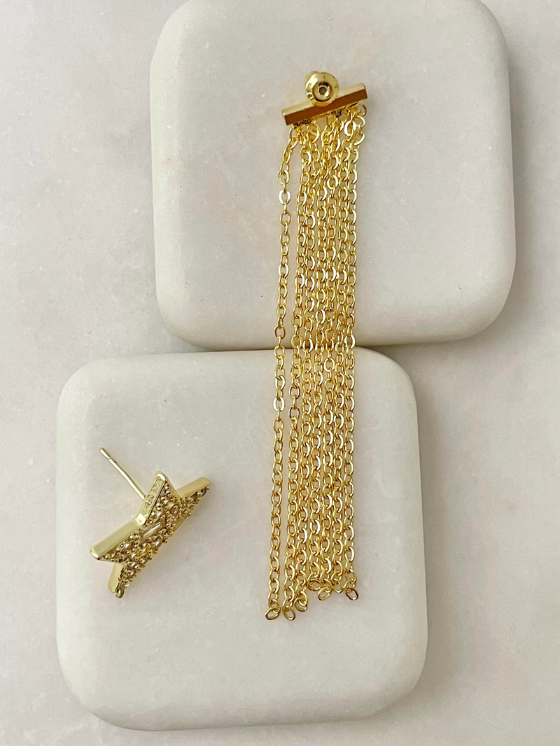 Altın Kaplama Zincir Sallantılı Kristal Yıldız Küpe Gold