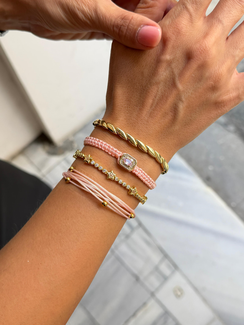 Pembe Çoklu Simli ip Bileklik Gold
