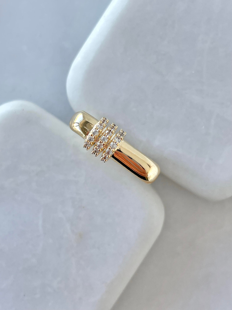 Altın Kaplama Silindir Taşlı Köşeli Yüzük Gold