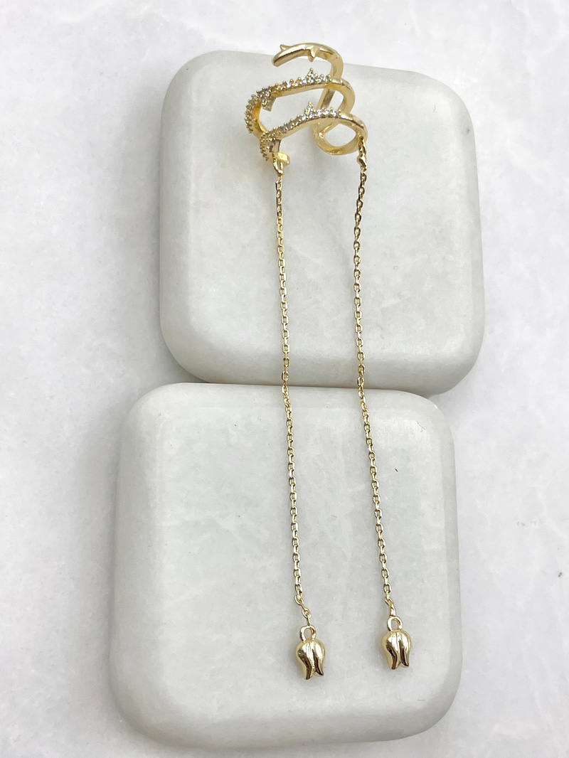Lale Sallantılı Sarmaşık Kıkırdak Küpe Gold