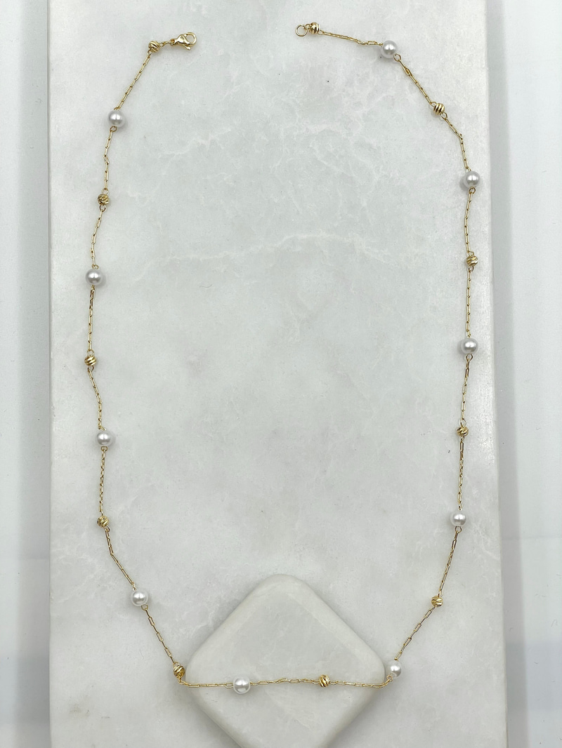 Dorika ve İncili Zincir Kolye 60 cm Gold