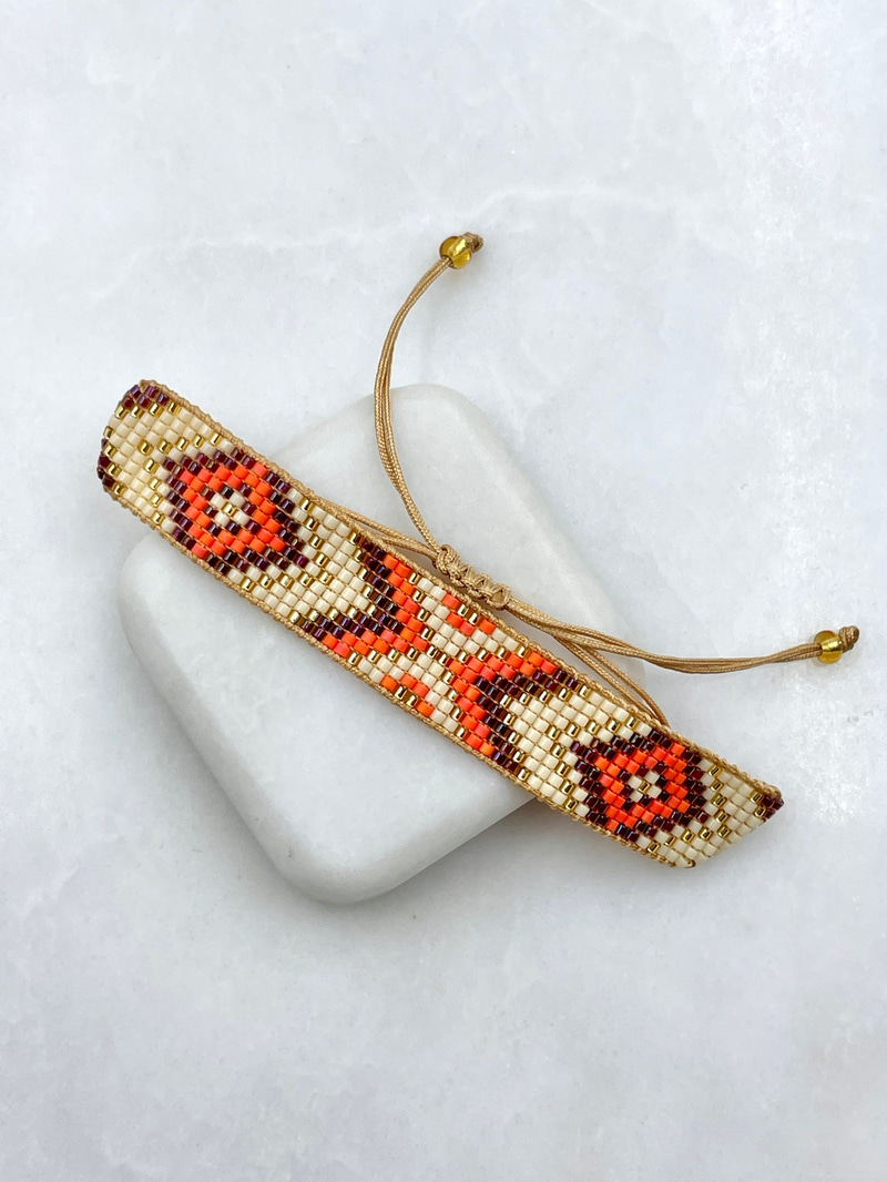 Miyuki Boncuk Kilim Desenli Bileklik Turuncu