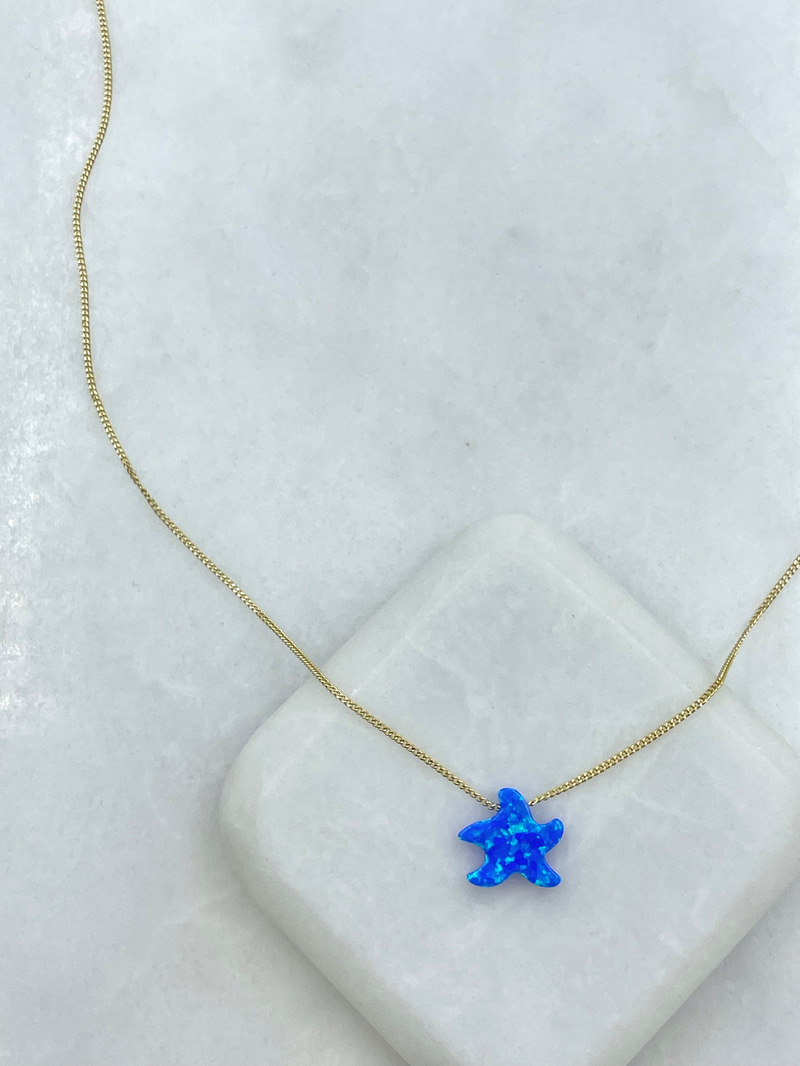 Özel Seri Opal Taşlı Deniz Yıldızı Kolye Lacivert