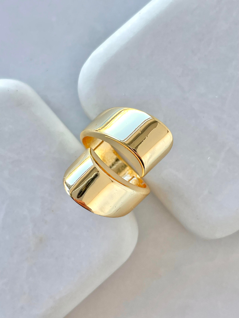 Altın Kaplama Şeritli Çift Sıra Yüzük Gold