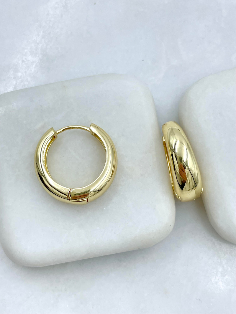 Altın Kaplama Bombe Kesim Halka Küpe 2.2 cm Gold