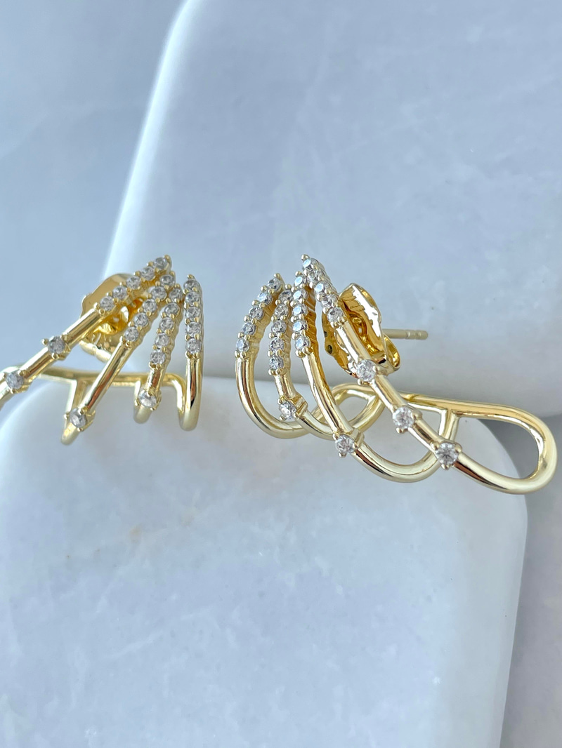 Özel Seri Kristal Taşlı Çoklu Görünüm Küpe Gold