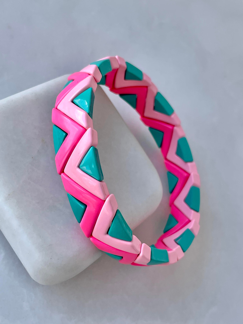 Porselen Kaplama Renkli Zigzag Bileklik Pembe-Turkuaz