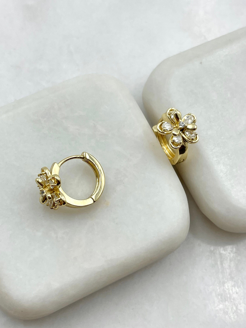 Özel Seri Kristal Çiçek Halka Küpe 1.3 cm Gold