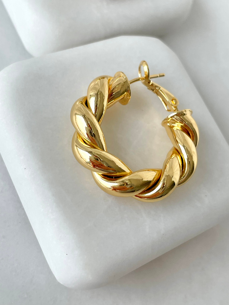 Çelik Düz ve Burgu Halka Küpe Gold