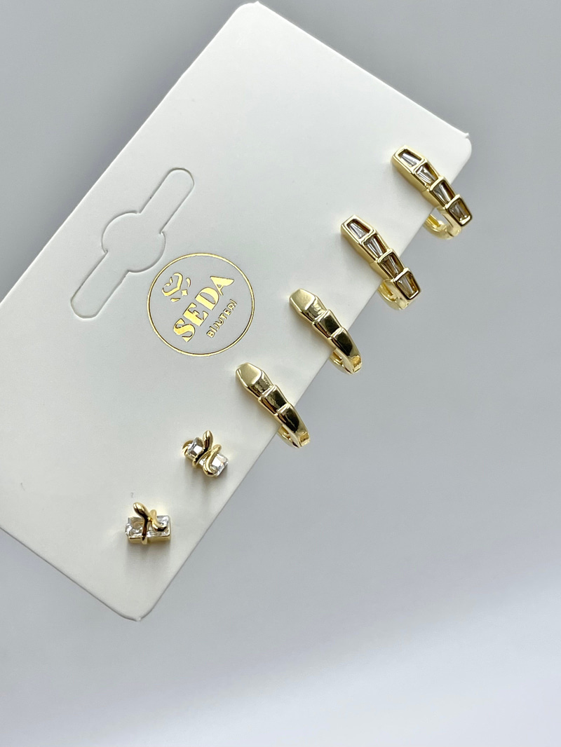 Altın Kaplama Kristal Taşlı Yılan Model Altılı Set Küpe Gold