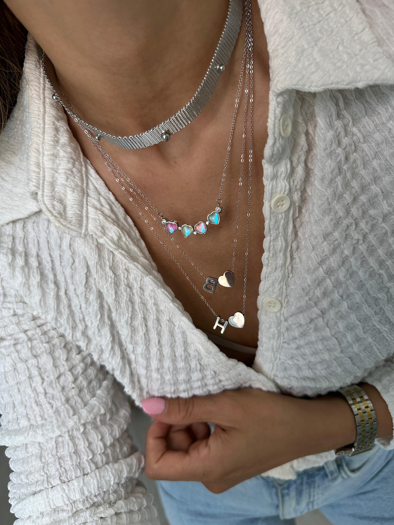 Çelik Açılabilir Renkli Yonca Kolye Gümüş