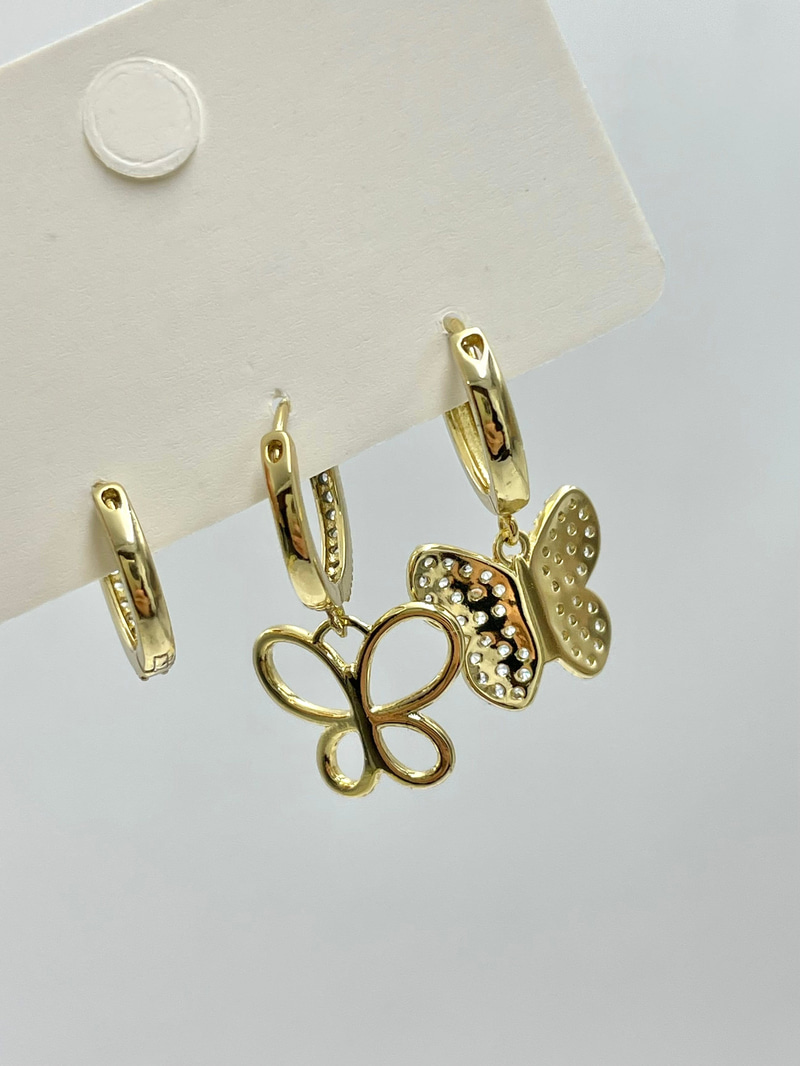 Özel Seri Kelebek Model Üçlü Set Küpe Gold