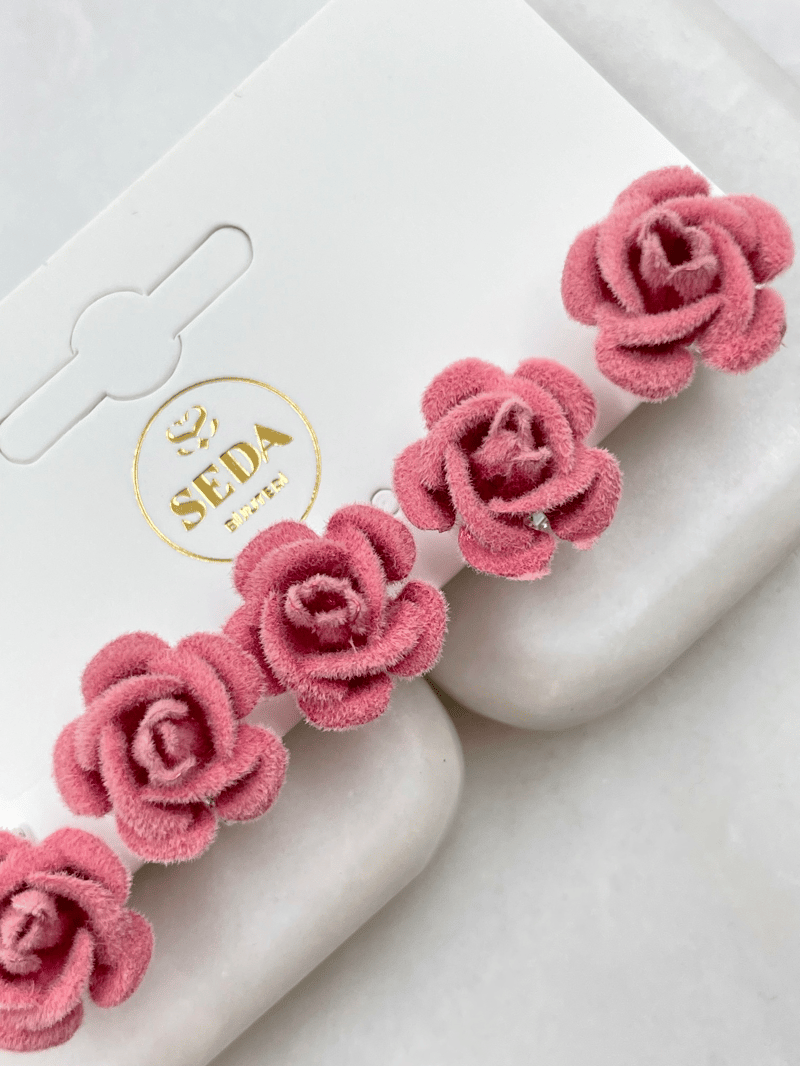 Gül Model Saç Küpesi Toz Pembe