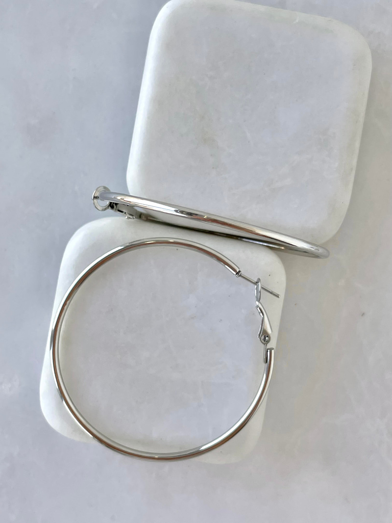 Çelik Basic Halka Küpe 5 cm Gümüş