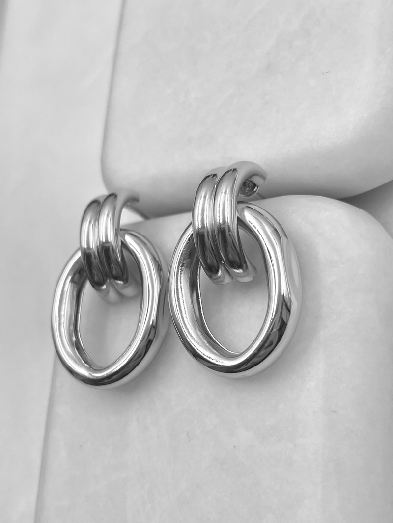 Altın Kaplama Vintage Bombe Oval Küpe Gümüş