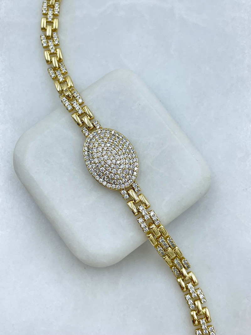 Özel Seri Zirkon Taşlı Daire Model Kordon Bileklik Gold