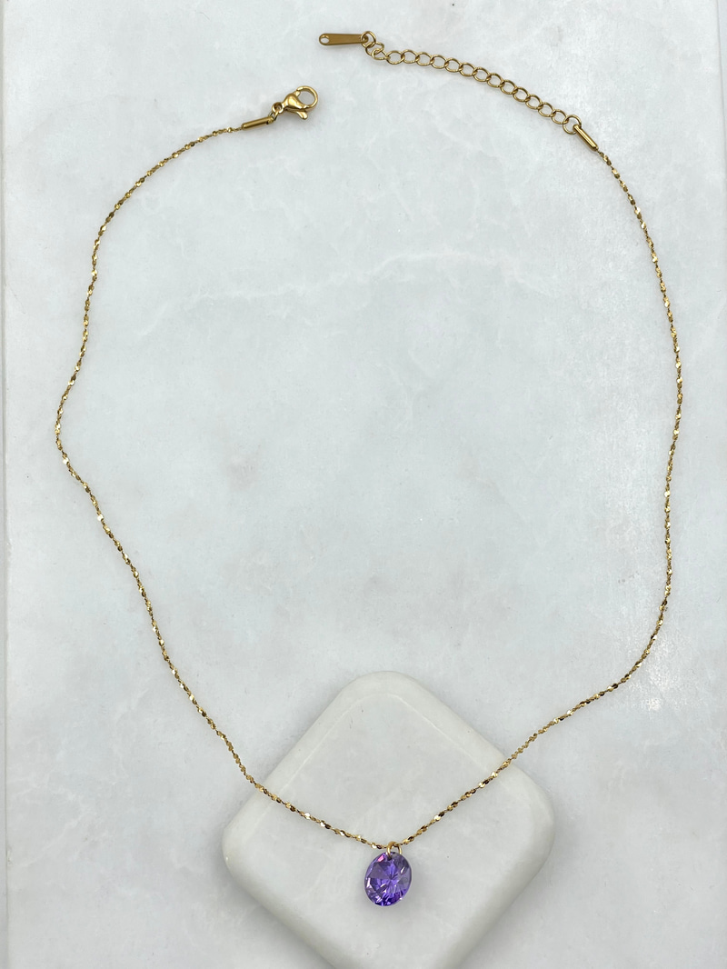 Kristal Taş Sallantılı Işıltılı Zincir Kolye Mor