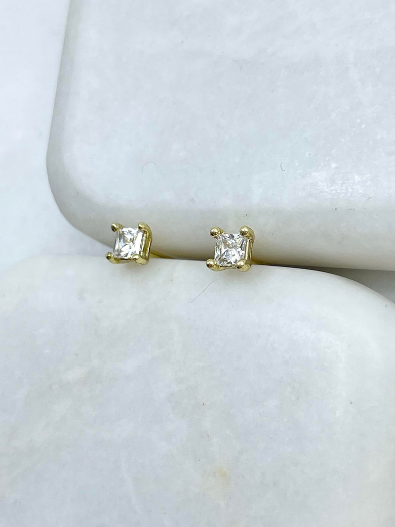 Özel Seri Kare Kristal Taşlı Küpe 0.3 mm Gold