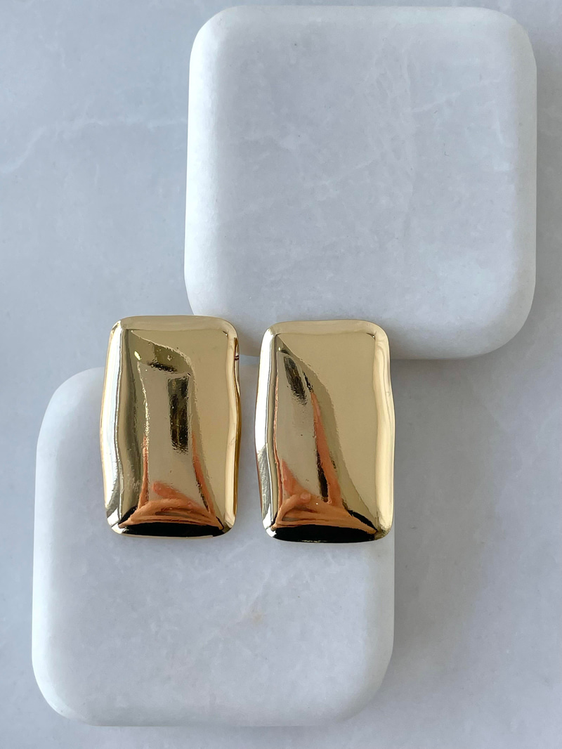 Altın Kaplama Vintage Dikdörtgen Küpe Gold
