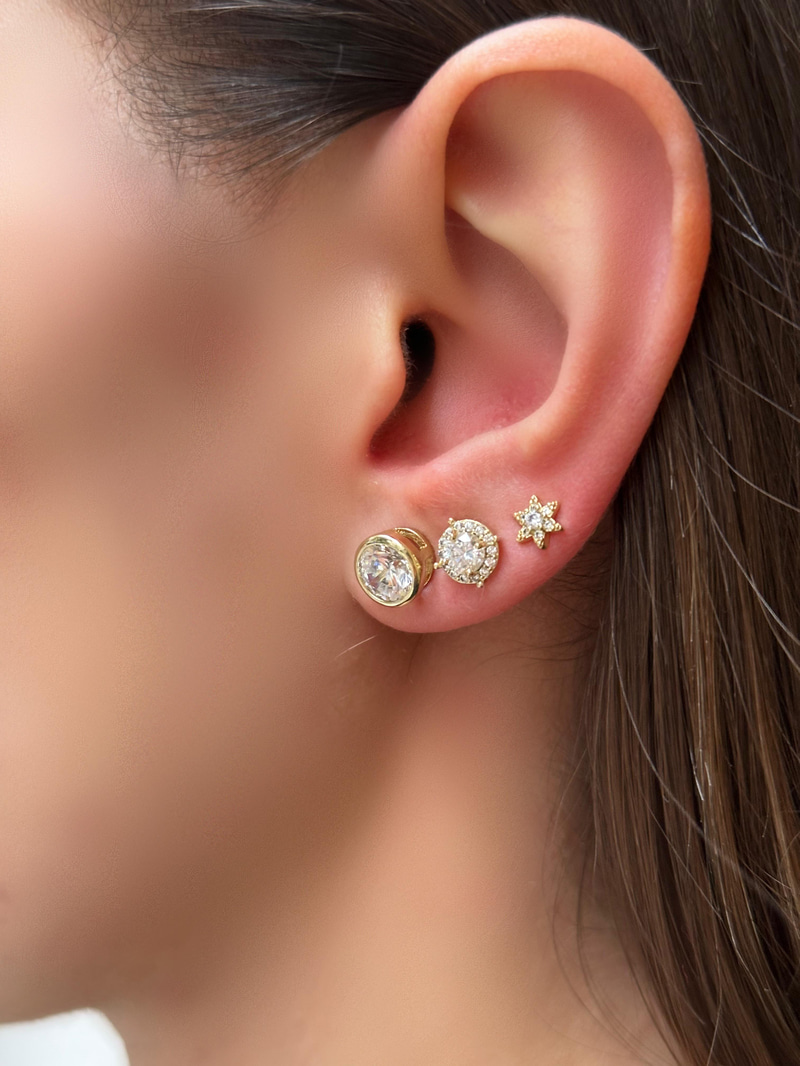 Özel Seri Daire Kristal Taşlı Küpe 0.7 mm Gold