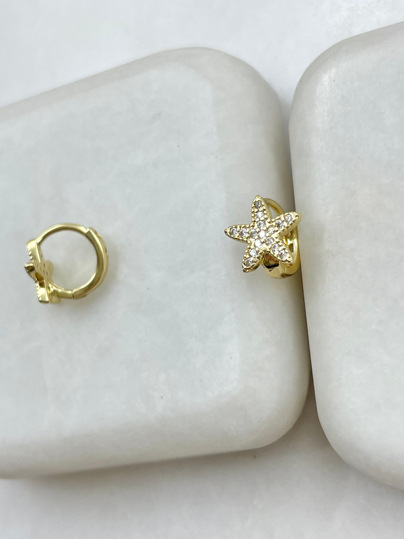 Altın Kaplama Gömme Taşlı Yıldız Model Minik Halka Küpe Gold