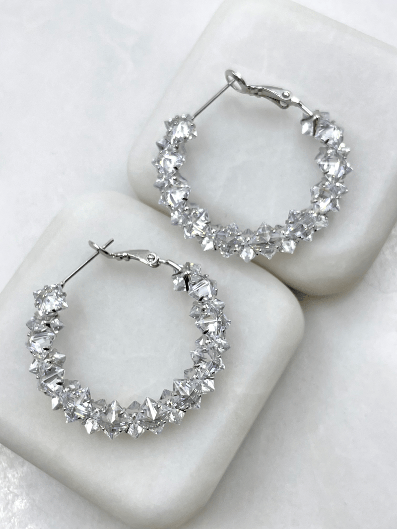 Özel Seri Işıltılı Swarovski Taşlı Halka Küpe Gümüş