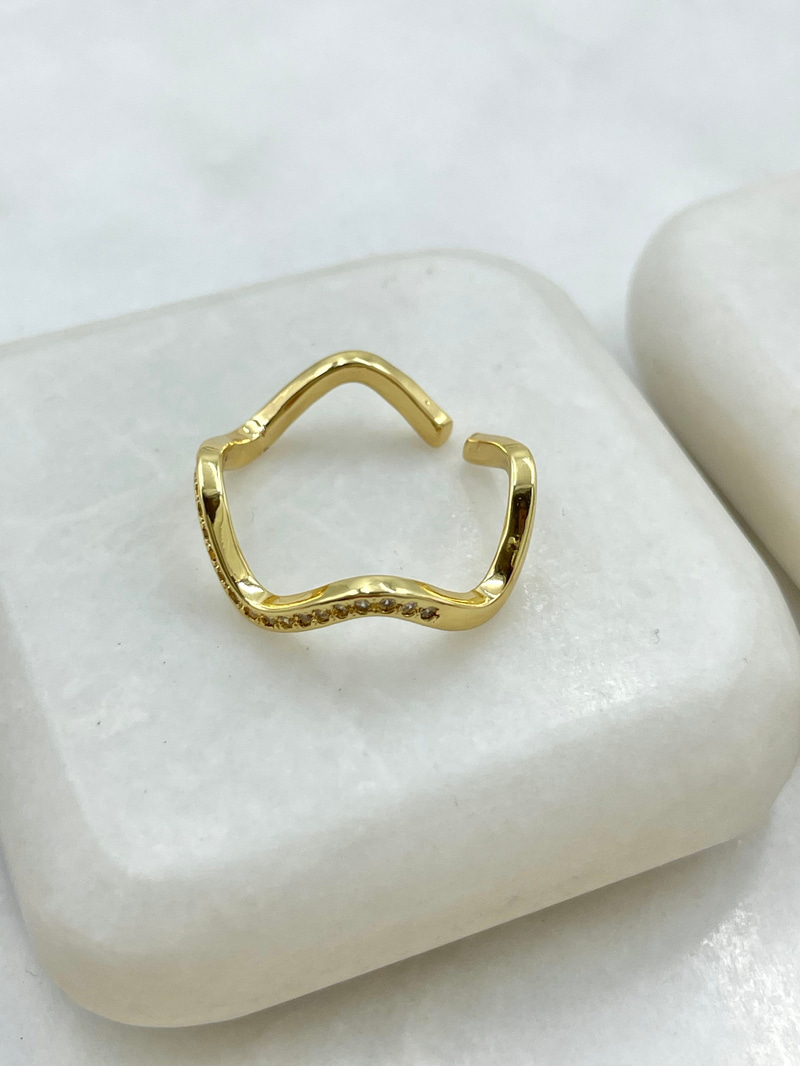 Gömme Taşlı Dalga Model Yüzük Gold