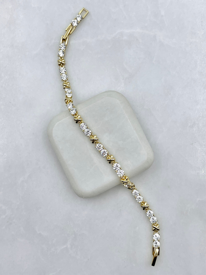 Özel Seri Kristal Taşlı X Model Bileklik Gold