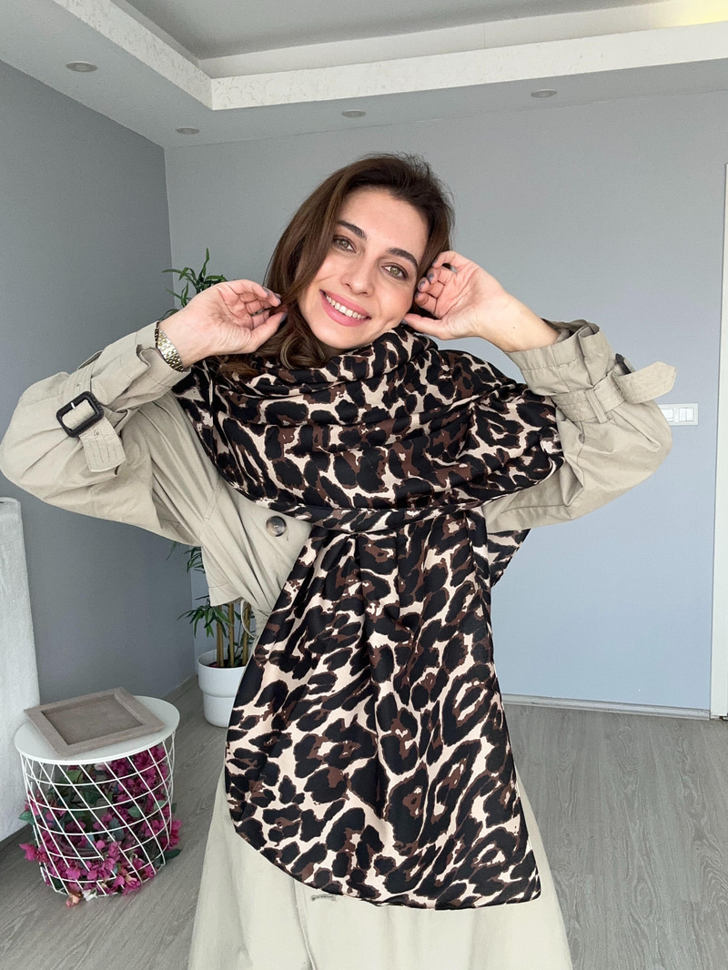 Leopar Desenli Vizon Şal
