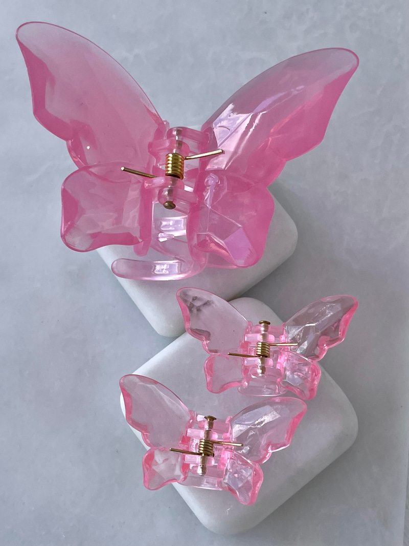 Üçlü Kristal Kelebek Mandal Toka Pembe