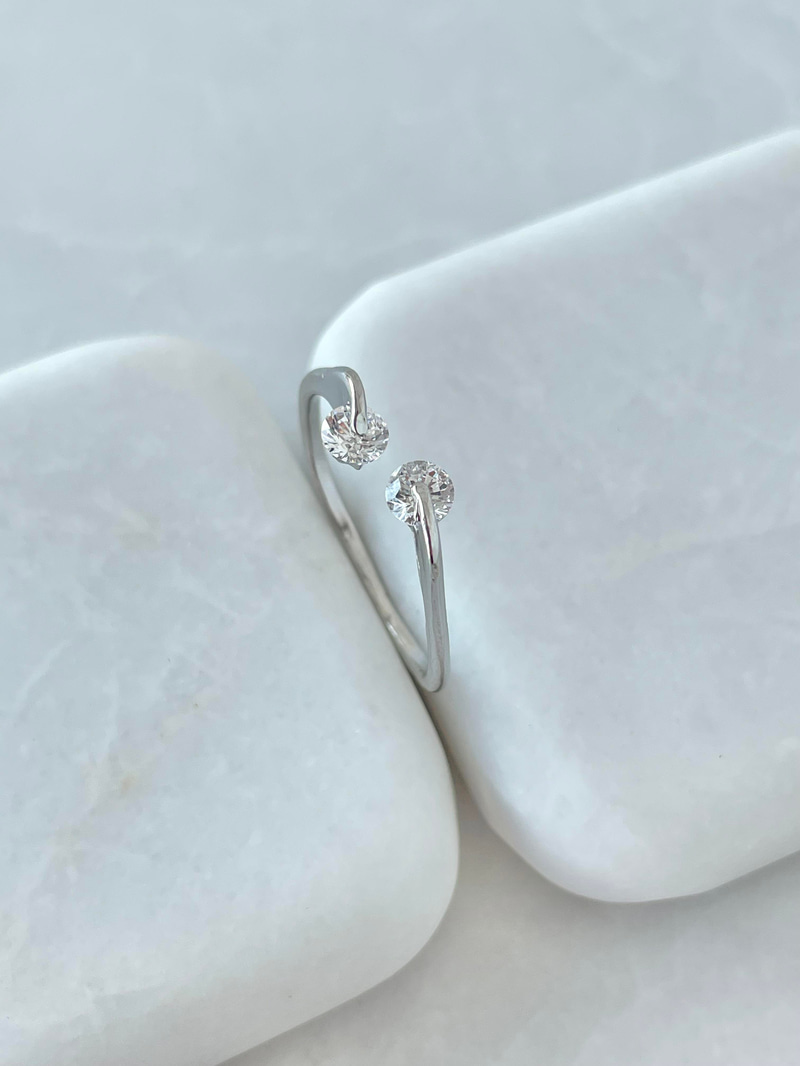 Altın Kaplama İkili Kristal Taşlı Minimal Yüzük Gümüş