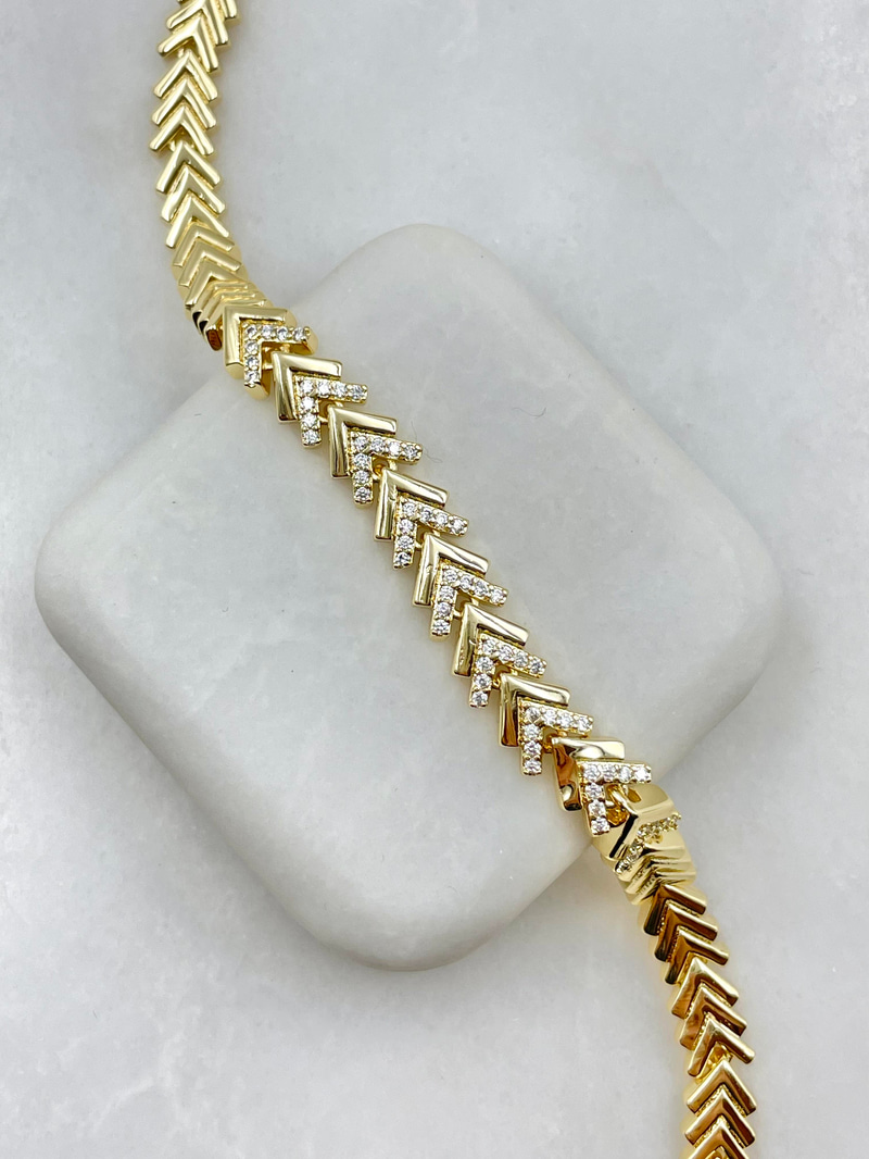 Altın Kaplama Zirkon Taşlı Balık Sırtı Bileklik Gold