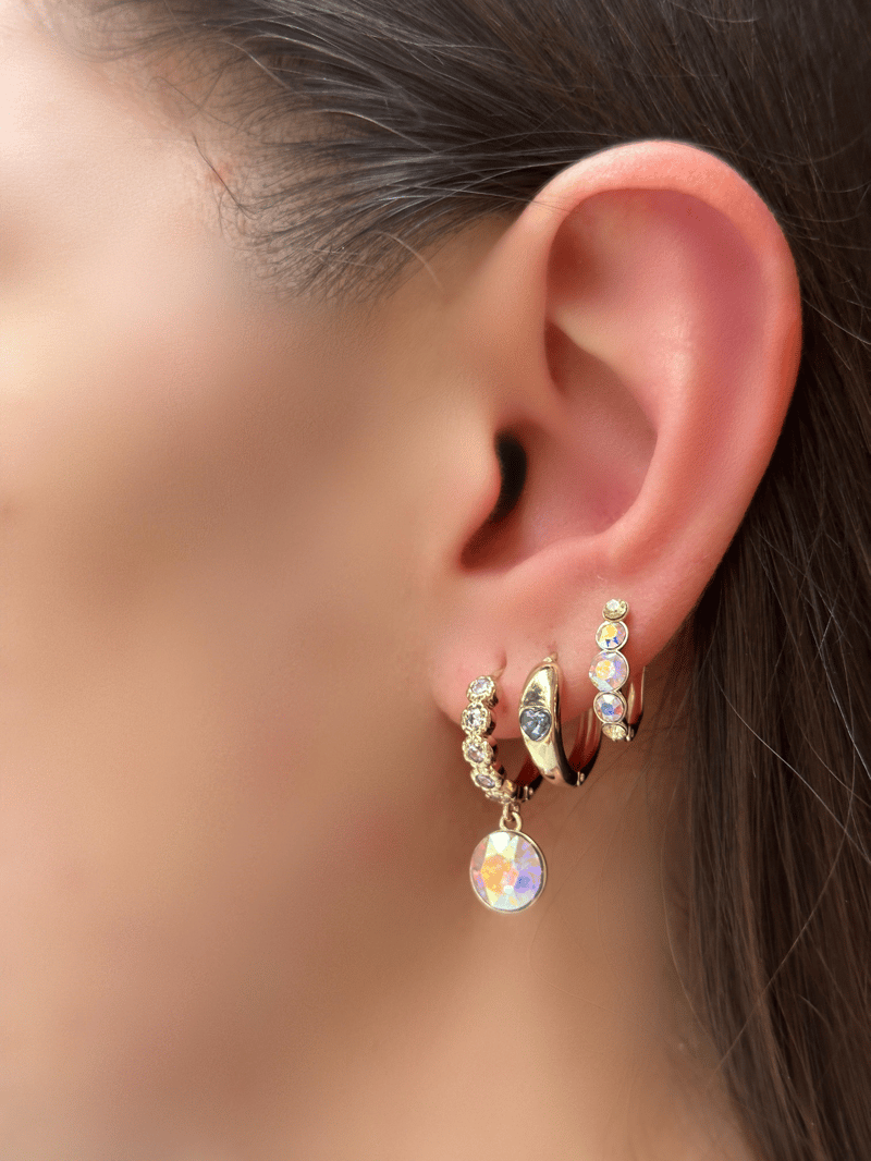 Özel Seri Swarovski Taş Sallantılı Halka Küpe Gold